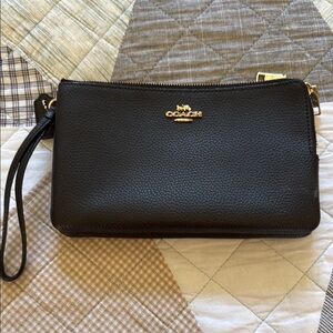 Coach Black Leather Wristlet with Gold Hardware